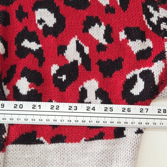 Cato Women's Knit Cardigan Sweater Open Front Mixed Print Red Black Size 26/28W - Picture 8 of 9